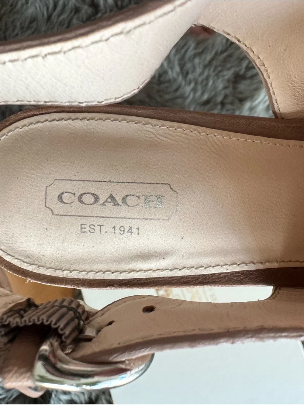 Coach Tan Open-Toe Slingback Wedge Sandals